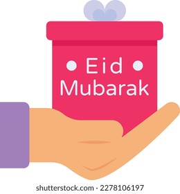 Eid Mubarak Gift Concept, Hand holding Present Box vector color icon Design, Ramadan and Eid al-Fitr Symbol, Islamic and Muslims fasting Sign, Arabic holidays celebration stock illustration