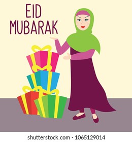 eid mubarak gift for eid fitr holiday (islamic holiday). vector illustration