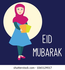 eid mubarak gift for eid fitr holiday (islamic holiday). vector illustration