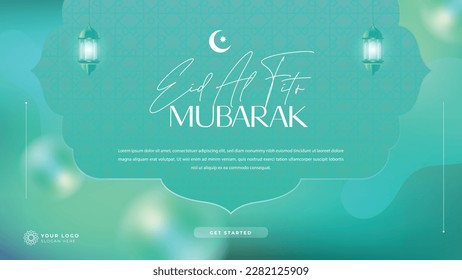 Eid Mubarak Glass Morph Template Green Background
