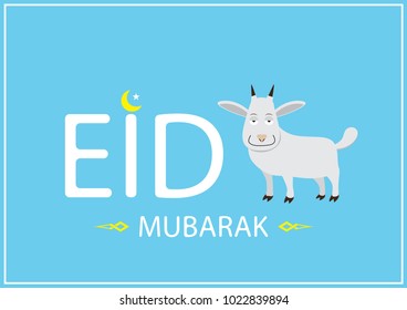 Eid Mubarak with a goat in light blue tone Vector illustration background. For celebrating and greeting for Ramadan and Eid festival.