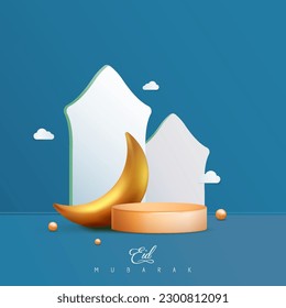 Eid mubarak gold crescent and podium illustration
