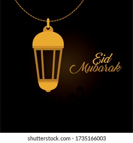 Eid mubarak gold lantern design, Islamic religion and culture theme Vector illustration