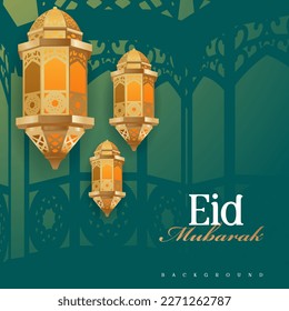 Linterna de oro de Eid Mubarak para el diseño de color verde