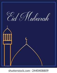 Eid Mubarak Golden color on blue poster of Eid mubarak  Eid mubarok islamic background template isolated calligraphy of happy eid mubarak with golden color