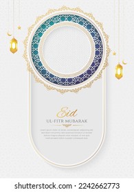 Eid Mubarak Golden Luxury Islamic Social Media Post with Arabic Style Pattern and Photo Frame