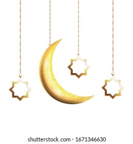 Eid mubarak golden stars and moon vector illustration graphic design