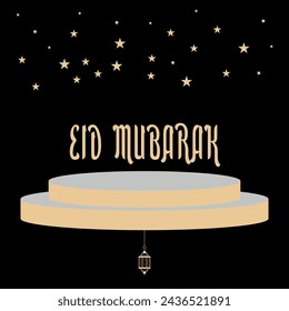 Eid Mubarak with golden stars on black background