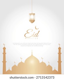 Eid Mubarak grating background with golden lamp