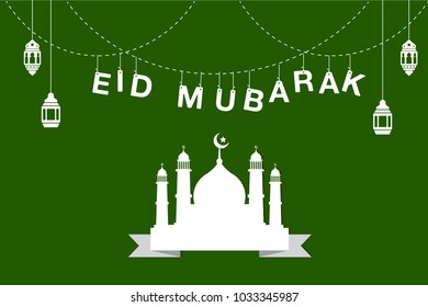 Eid mubarak green background of Islamic Elements. Can edit blank space for text, be used for workflow layout, card and web design.