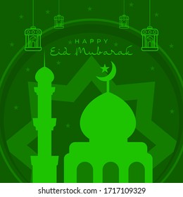 Eid Mubarak, grüner Hintergrund mit Moschee