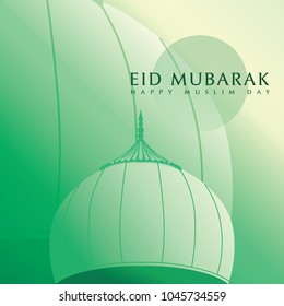 Eid Mubarak With Green Dome Mosque