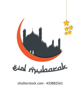 Eid Mubarak with Green Mosque and Star Design illustration