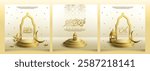 Eid Mubarak greeting background banner gold crescent star and lantern illustration