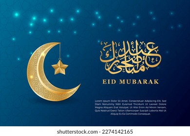 eid mubarak greeting background with crescent moon and star concept