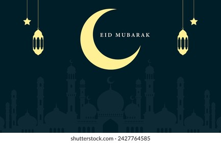 Eid Mubarak greeting background design. Eid al-Fitr celebration illustration template. Vector