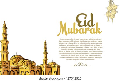 Eid Mubarak greeting background mosque sketch. Vector Illustration Eps.10