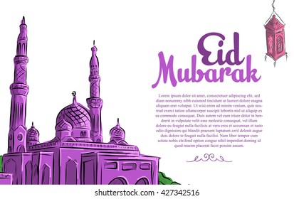 Eid Mubarak greeting background mosque sketch. Vector Illustration Eps.10