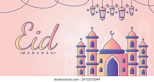 Eid Mubarak greeting banner, Eid decorations, Muslim festival