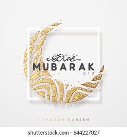 Tarjeta de saludo de Eid Mubarak con caligrafía árabe Ramadan Kareem. Antecedentes islámicos medio mes.