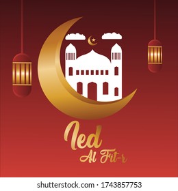Eid Mubarak Grußkarte Hintergrund mit der Moschee, Eps 10 Vector