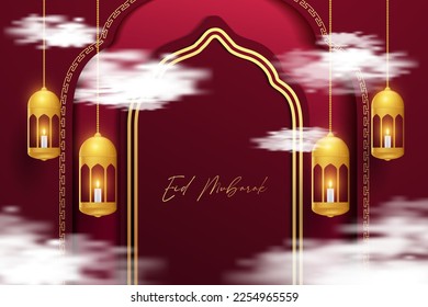 Eid mubarak greeting card background with islamic ornament vector illustration