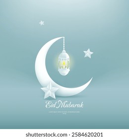 eid mubarak greeting card background with 3d ornament in white color. islamic design