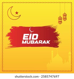 Eid mubarak greeting card background design. Islamic yellow background.