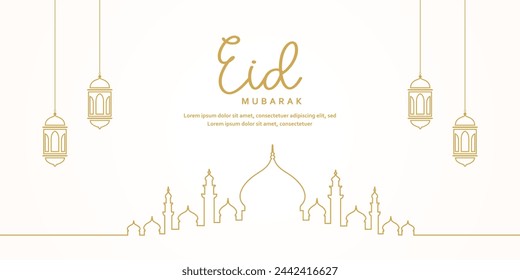 Eid mubarak greeting card, cover, poster and banner. Vector illustration 