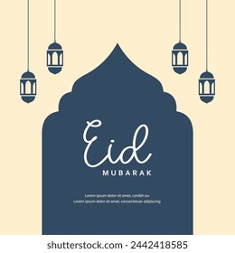 Eid mubarak greeting card, cover, poster and banner. Vector illustration 