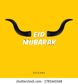 Eid Mubarak greeting card with cow horn.isolated on orange background.vector illustration