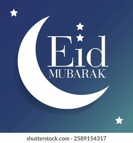 Eid Mubarak Greeting Card with Crescent Moon and Stars