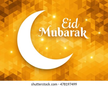 Eid Mubarak, greeting card, crescent moon on polygon background, vector illustration