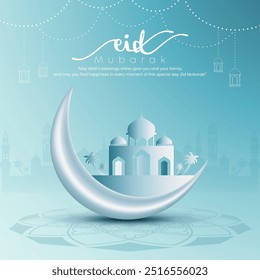 Eid Mubarak greeting card design for social media post template