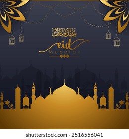 Eid Mubarak greeting card design for social media post template