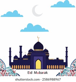 Eid Mubarak greeting card design .