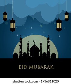 Eid mubarak greeting card. Flat Vector Background Illustration 