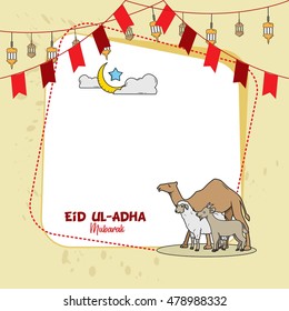 Eid mubarak greeting card hand drawn sketch, Eid ul-Adha doodles. Great for card, banner and poster