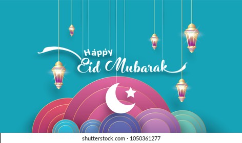 Eid Mubarak greeting Card Illustration, ramadan kareem cartoon vector Wishing for Islamic festival for banner, poster, background, flyer,illustration, brochure and sale background