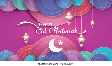 Eid Mubarak greeting Card Illustration, ramadan kareem cartoon vector Wishing for Islamic festival for banner, poster, background, flyer,illustration, brochure and sale background