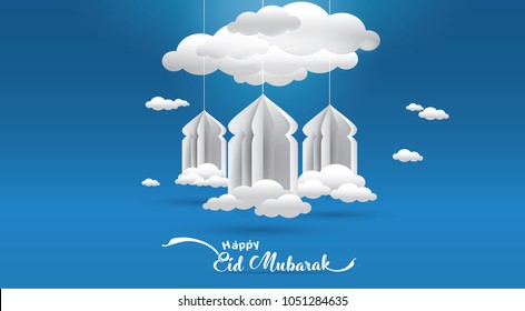 Eid Mubarak greeting Card Illustration, ramadan kareem cartoon vector Wishing for Islamic festival for banner, poster, background, flyer,illustration, brochure and sale background