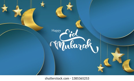 Eid Mubarak greeting card Illustration, ramadan kareem cartoon vector Wishing for Islamic festival for banner, poster, flyer, illustration, brochure and sale background - Vector