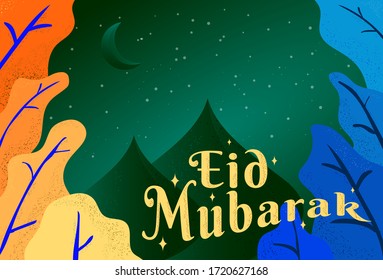 Eid Mubarak greeting Card Illustration, ramadan kareem cartoon vector Wishing for Islamic festival for banner, poster, background, flyer,illustration, brochure and sale background