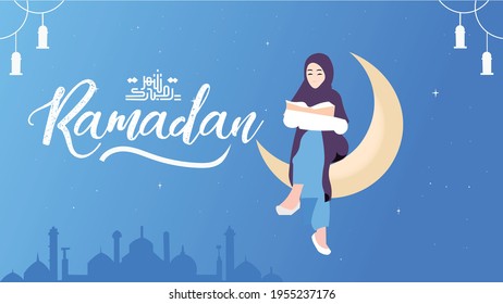 Eid Mubarak greeting Card Illustration, ramadan kareem cartoon vector Wishing for Islamic festival for banner, poster, background, flyer, illustration, brochure and sale background
