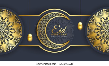 Eid Mubarak greeting Card Illustration, ramadan kareem cartoon vector Wishing for Islamic festival for banner, poster, background, flyer,illustration, brochure and sale background