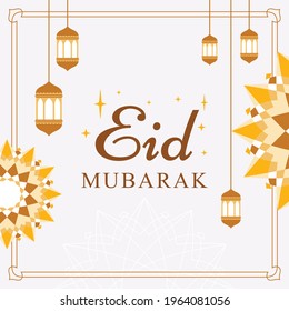 Eid Mubarak greeting Card Illustration. Vector illustration of fasting month Ramadan. Eid Mubarak Islamic holiday greeting phrase