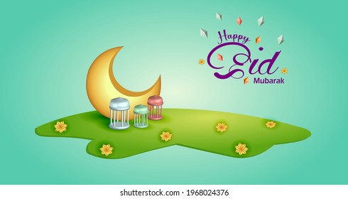 Eid mubarak greeting card illustration. Ramadhan kareem vector. Islamic background design for banner, poster, flyer, brochure, and sale background