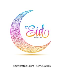 Eid Mubarak greeting card with intricate calligraphy and artistic moon for the celebration of Muslim community festival.
