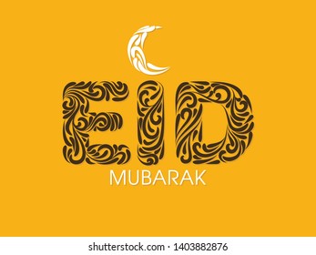 Eid Mubarak greeting card with intricate Floral calligraphy for the celebration of Muslim community festival.