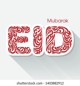 Eid Mubarak greeting card with intricate Floral calligraphy for the celebration of Muslim community festival.